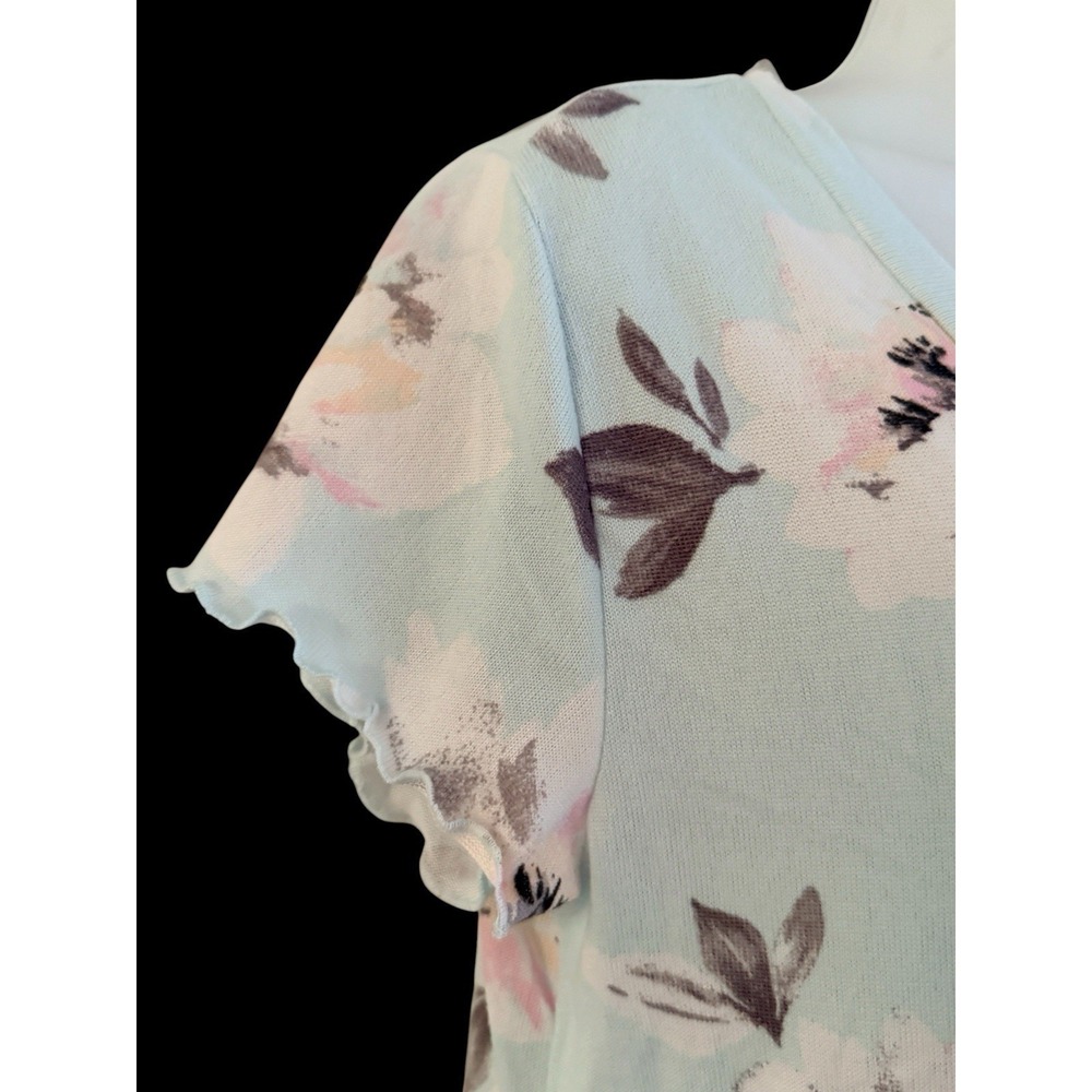LAURA ASHLEY WOMEN SOFT COZY NIGHTGOWN M PASTEL MINT FLORAL NWT LACE POCKET - Picture 5 of 12